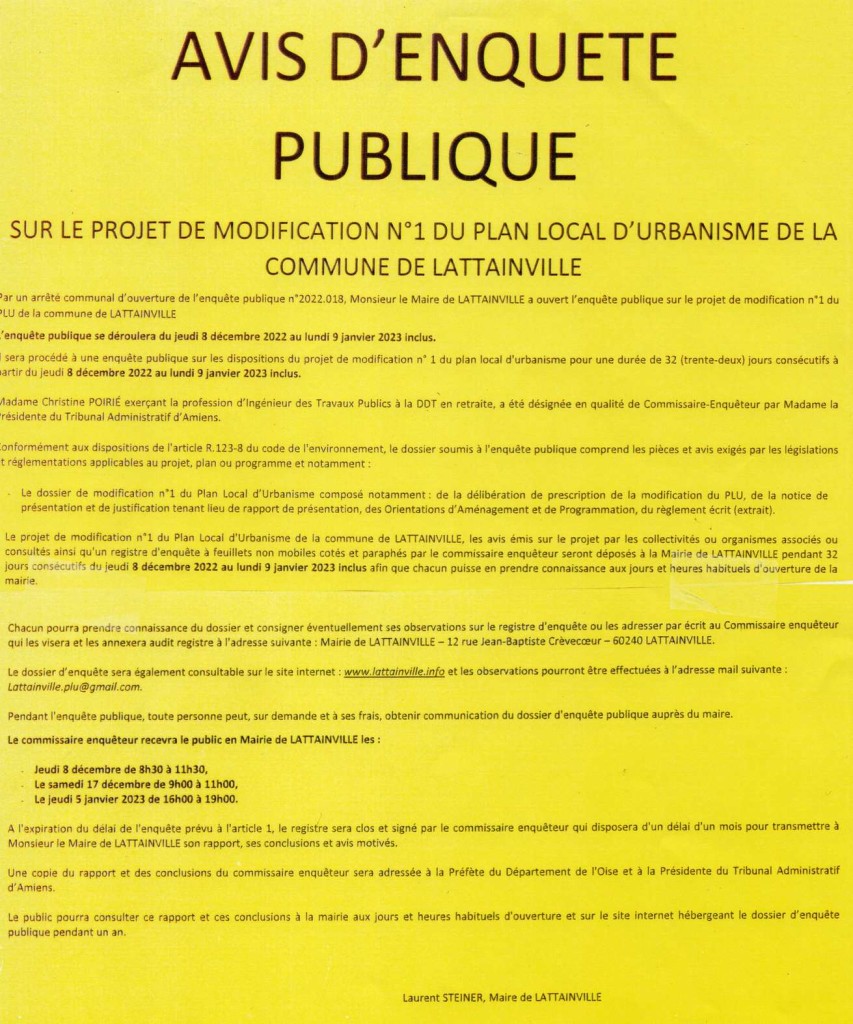 Avis d'enquète publique PLU