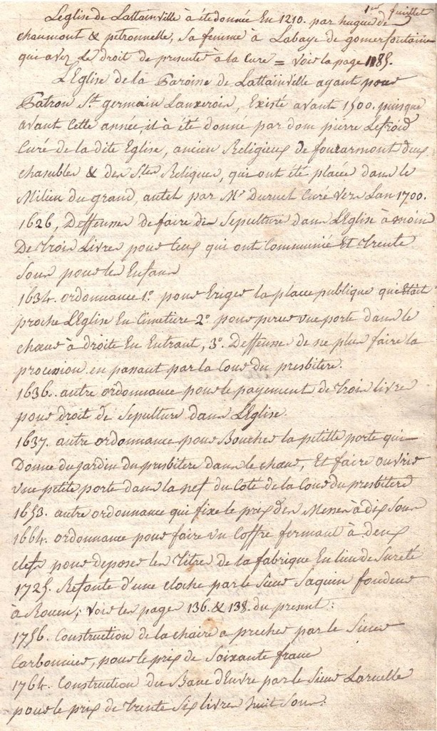histoire de l'église 1 de la main de JB Crevecoeur en 1840